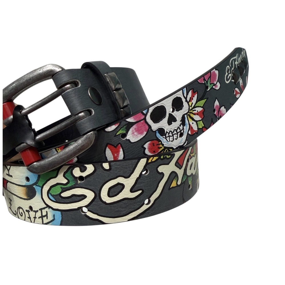 Ed Hardy Mens Gray Iconic Tattoo print Belt Size 42 NWT